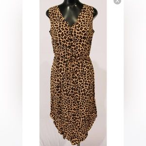 Elings Women's Leopard Print Sleeveless V-Neck Dress CM5 Khak